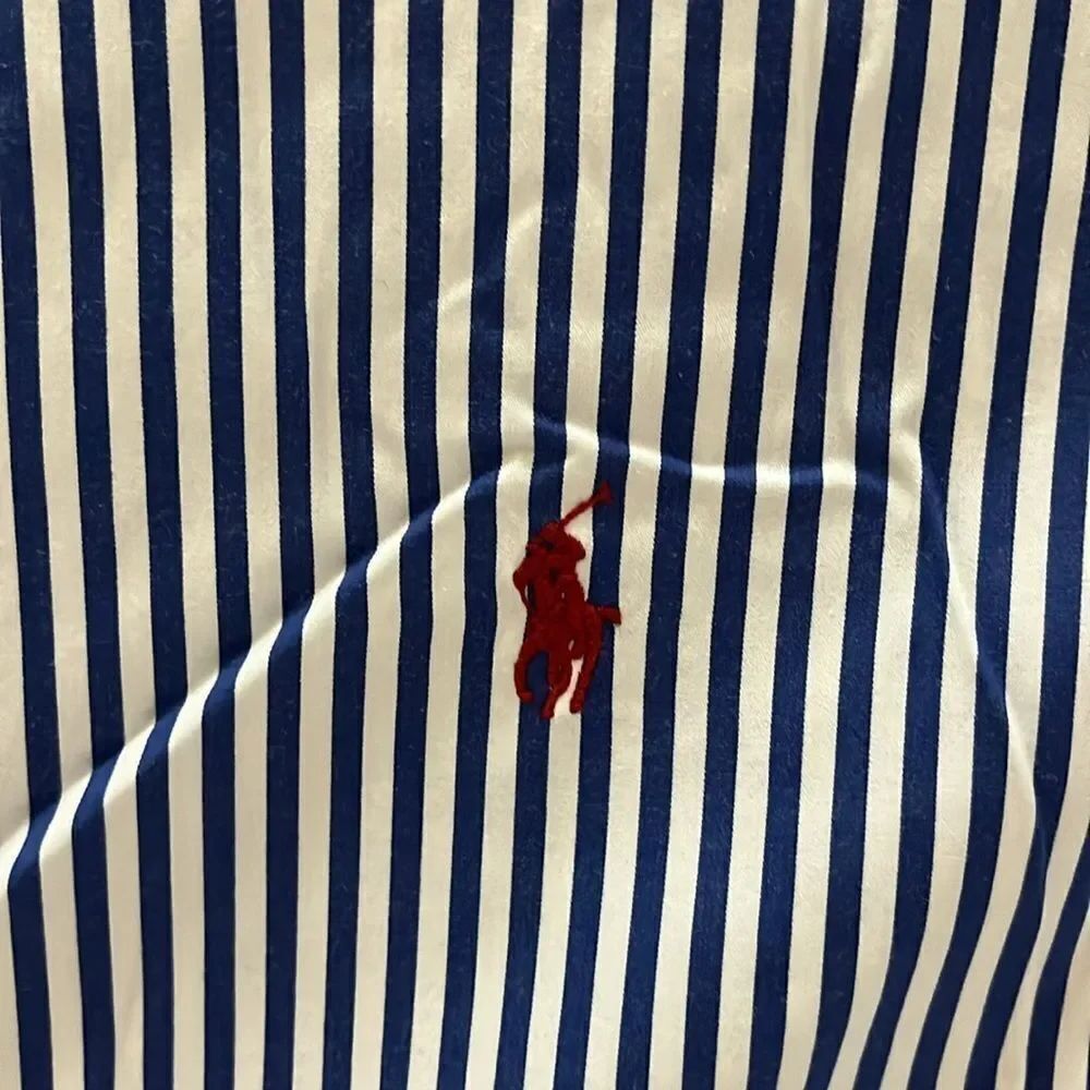 2-Blue Stripe Polo by Ralph Lauren w/ Pony mens Dress Business work shirt 18 XXL - Picture 5 of 9
